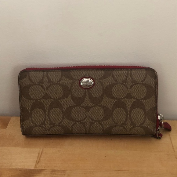 Coach Handbags - Coach Peyton Signature Brown and Red Zip Around Wallet